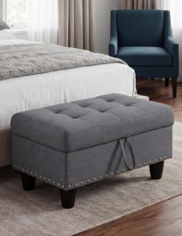 Ottoman with Storage, 28.5 inch Faux Leather Storage Ottoman with Padded Seat, Large Entryway Bench with Solid Wood, Customized