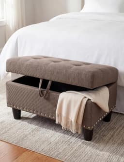 Ottoman with Storage, 28.5 inch Faux Leather Storage Ottoman with Padded Seat, Large Entryway Bench with Solid Wood, Customized
