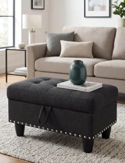 Ottoman with Storage, 28.5 inch Faux Leather Storage Ottoman with Padded Seat, Large Entryway Bench with Solid Wood, Customized