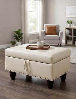 Ottoman with Storage, 28.5 inch Faux Leather Storage Ottoman with Padded Seat, Large Entryway Bench with Solid Wood, Customized