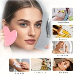 Gua Sha Facial Tools Rose Quartz Guasha Tools for Face & Eye Gua Sha Stone Skin Care Body Tighten Skin Massage Tools for Puffiness Reducing & Jawline Sculpting Face Stone Gua Sha Tools (Pink)