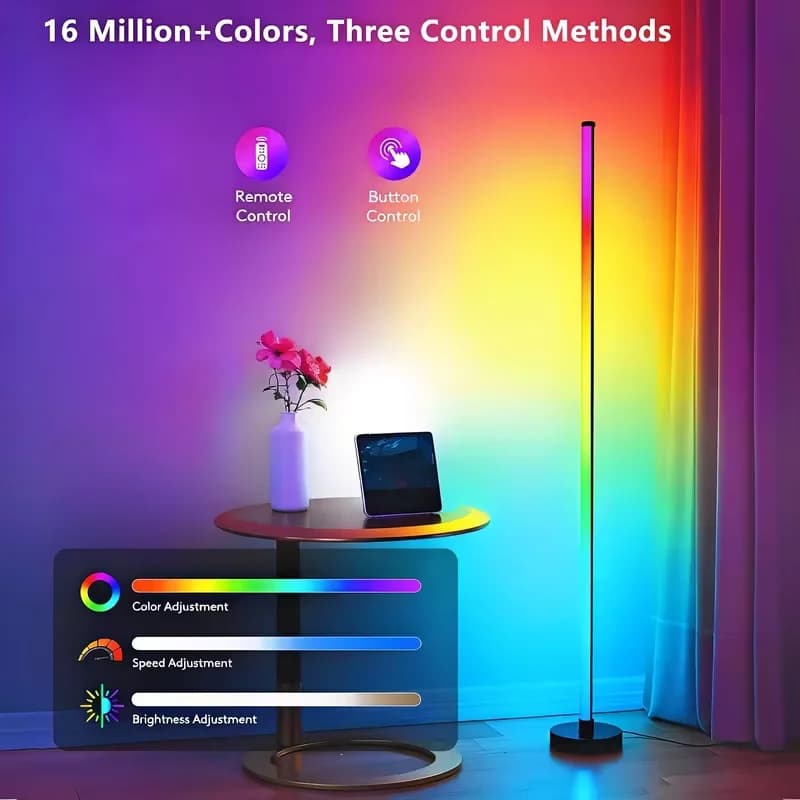 Corner Floor Lamp With Music Sync, Smart Modern LED Corner With Remote Control, RGB DIY LED Lamp Changing Ambience Light, Color Changing Standing Floor Lamp For Living Room Gaming Room