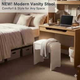 Modern Minimalist White Vanity Stool, Soft Padded Makeup Bench For Bedroom Vanity & Piano, Comfortable Stylish Seating