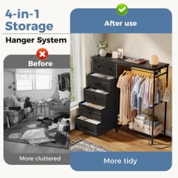 JHK 6 Drawer Fabric Dresser with Hanging Rack for Living Room Closet Storage Organizer with Charging Station and LED Lights for Home Entryway