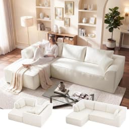 106" Modular Chenille Cloud Sofa, Deep Seat with Memory Foam, Comfy Couch for Living Room, Custom