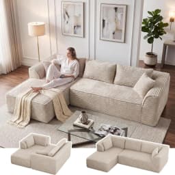 106" Modular Chenille Cloud Sofa, Deep Seat with Memory Foam, Comfy Couch for Living Room, Custom