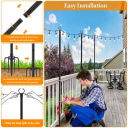 10 Pack String Light Poles for Outside, 120inch &10FT Thickened Metal Christmas Lights Hanger Pole Outdoor with Fork, Lighting Hanging Post Accessories for Patio Decor Garden Backyard Yard Outside Decorations