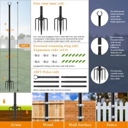 10 Pack String Light Poles for Outside, 120inch &10FT Thickened Metal Christmas Lights Hanger Pole Outdoor with Fork, Lighting Hanging Post Accessories for Patio Decor Garden Backyard Yard Outside Decorations