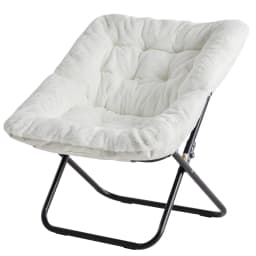 JHK 28IN Cozy Saucer Chairs Soft Faux Fur Large Size Folding Lounge Living Room Padded Seat Metal Frame Reading Chair Furniture