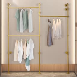 Gold 3-Tier Clothing Rack Wall Mounted Industrial Pipe Garment Rack Heavy Duty Metal Garment Frame for Home Clothing Store Hotel