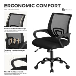JHK Ergonomic Office Desk Gaming Chair Mid Back with Lumbar Support Rocking Mode Height Adjustable with Fixed Armrest For Office