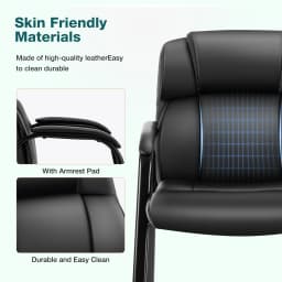 JHK PU Leather Padded Backrest Office Chair Living Room Ergonomic Waterproof Waiting Room Seat Thickened Sponge Cushion Arms