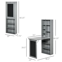 Homcom Fold-Out Convertible Office Desk, Wall Mount Computer Desk with Blackboard and Side Shelf, Charcoal Gray
