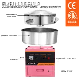 SucceBuy Electric Cotton Candy Machine Commercial Floss Maker w/ Stainless Steel Bowl Sugar Scoop and Drawer for Birthday Party