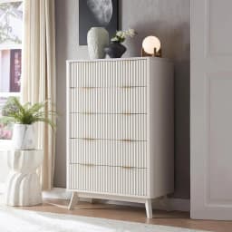 Fluted 5 Drawer Storage Dresser, Tall Modern Chest with Ample Deep Drawers and Wide Top, Wooden Organizer for Living Room