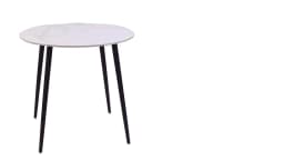 32" Sintered Stone Dining Table Round Reception Coffee Table for 2-4 Person - Small Kitchen Table with Black Metal Legs