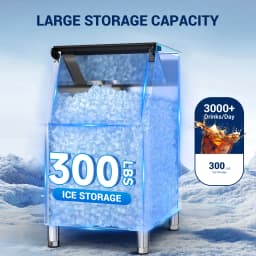 Commercial Ice Maker 300LBS Ice Storage Bin, Adjustable Steel Feet, Commercial Ice Maker Machine Head 580 LBS/24h, 132 Ice Cubes
