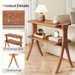 Tribesigns Walnut Side Table for Living Room, Narrow End Table with 2-Tier Storage Shelf and Solid Wood Legs, Slim Bedside Table