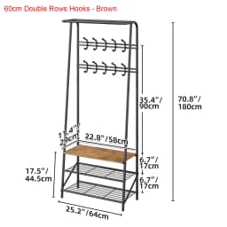 Coat Rack Shoe Bench, 4-in-1 Hall Trees Entryway Bench with Coat Rack and Shoe Rack, Steel Frame Storage Shelf and Hanging Bar