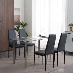L Super Stable 4-Pieces Black Dining Chairs Texture High Backrest Dining Chairs For Dining Room