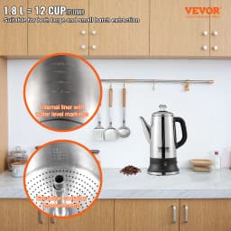 SucceBuy 12-Cup Electric Percolator Coffee Pot 304 Stainless Steel Coffee Percolator with Keep Warm Function