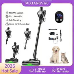 Cordless Vacuum Cleaner, 55Kpa/55Mins Vacuum Cleaners for Home, Anti-tangle Stick Vacuum with Self-Standing, Wall Mount Charging