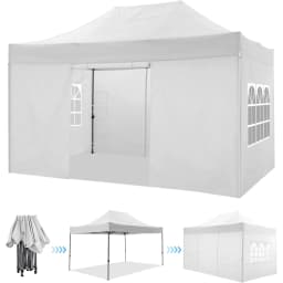 10x15 FT Pop Up Canopy Tent with Removable Sidewalls, Heavy Duty Foldable Ez Up Canopy,Frame Steel Waterproof UPF50+ Outdoor Instant Gazebo for Party Wedding Backyard Patio Event, Portable with Carry Bag & Sand Bags Windproof Commercial Shelter
