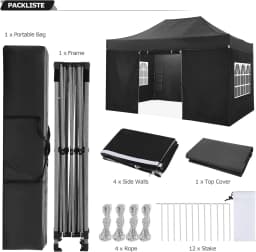10x15 FT Pop Up Canopy Tent with Removable Sidewalls, Heavy Duty Foldable Ez Up Canopy,Frame Steel Waterproof UPF50+ Outdoor Instant Gazebo for Party Wedding Backyard Patio Event, Portable with Carry Bag & Sand Bags Windproof Commercial Shelter