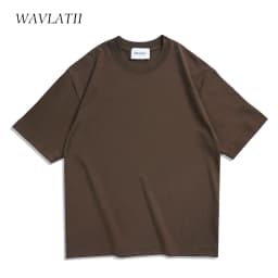 WAVLATII Oversized Summer T Shirts for Women Men Brown Casual Female Korean Streetwear Tees Unisex Basic Solid Young Cool Tops