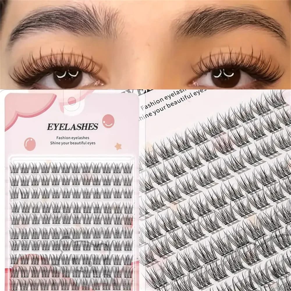 Easy-To-Apply False Eyelash Set, Thick Cartoon-Style Natural Look, Suitable for Beginners, Thick and Fluffy, Cross-Style Realistic Bundles, Suitable for Beginners, Curved Design, Reusable