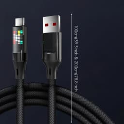 OOZCC 120W Type C Fast Charging Cable 6A USBA to Type C Nylon Data Cord for Xiaomi Samsung With Led Display USB C Cable