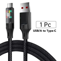 OOZCC 120W Type C Fast Charging Cable 6A USBA to Type C Nylon Data Cord for Xiaomi Samsung With Led Display USB C Cable