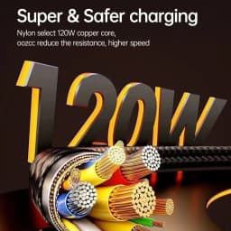 OOZCC 120W Type C Fast Charging Cable 6A USBA to Type C Nylon Data Cord for Xiaomi Samsung With Led Display USB C Cable