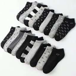 20 Pairs Women/Men Family Matching Short Socks, Black & Grey Series With Bow, Heart, Stripe