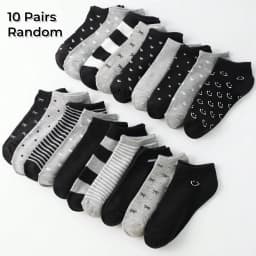 20 Pairs Women/Men Family Matching Short Socks, Black & Grey Series With Bow, Heart, Stripe
