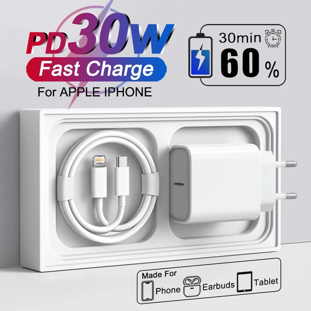For Apple 30W Charger USB Type C Fast Charger For iPhone 13 15 17 14 12 11 16 Pro Max Plus PD Charger Charging Cable Accessories