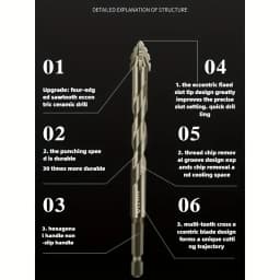 7pcs Carbide Four-Blade Serrated Drill Bit Set for Dry Drilling Porcelain Tile Ceramic Glass Marble Concrete Stone Hole Openner