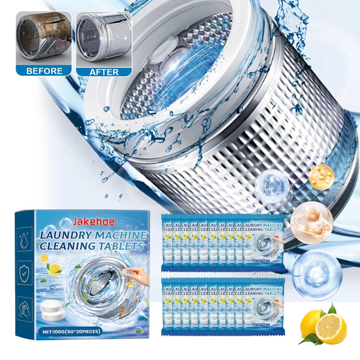 20/40/60PCS Washing Machine Cleaner Tablets Drum Washer Deep Clean Dirt Dissipates Odors Fast Dissolving Long-lasting Fragrance