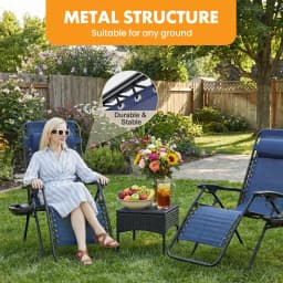 MCQ Outdoor Zero Gravity Chairs Set of 2 Folding Recliner Beach Camping Patio Lounge Chair with Cup Holder and Adjustable Pillow