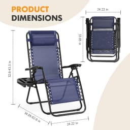 MCQ Outdoor Zero Gravity Chairs Set of 2 Folding Recliner Beach Camping Patio Lounge Chair with Cup Holder and Adjustable Pillow