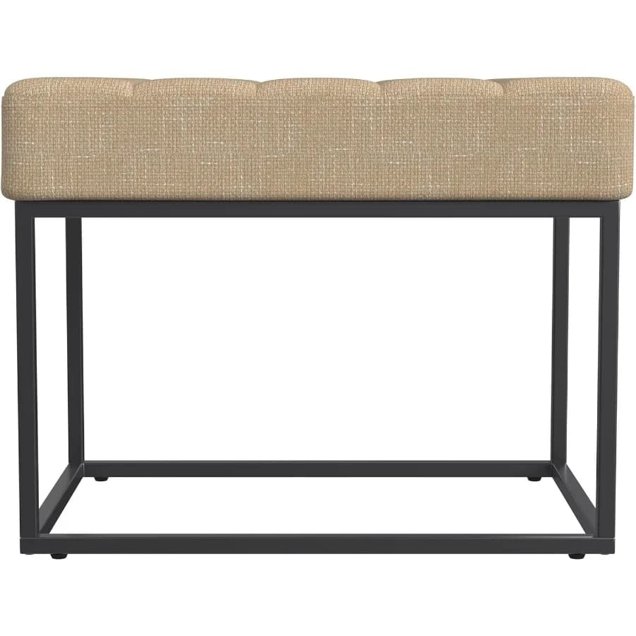 Theodore Channel Tufted Small Ottoman -Light Tan Textured Solid