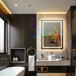 Wisfor 28x36 Lighted Bathroom Mirror with Bluetooth Speaker Smart LED Vanity Makeup Wall Mounted Mirrors 3 Lights Anti-Fog Touch