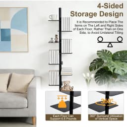 9 Tier Metal Bookshelf Vertical Spine Bookshelf, Black 360 Display Organizer, Adjustable Tall Book Tower for Bedroom Living