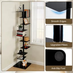 9 Tier Metal Bookshelf Vertical Spine Bookshelf, Black 360 Display Organizer, Adjustable Tall Book Tower for Bedroom Living