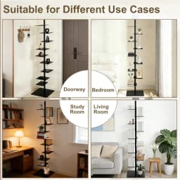 9 Tier Metal Bookshelf Vertical Spine Bookshelf, Black 360 Display Organizer, Adjustable Tall Book Tower for Bedroom Living