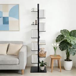 9 Tier Metal Bookshelf Vertical Spine Bookshelf, Black 360 Display Organizer, Adjustable Tall Book Tower for Bedroom Living