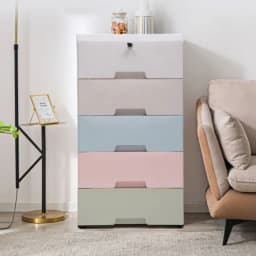 5-Drawer Plastic Storage Cabinet, Dust Proof Lockable Mobile Organizer with Removable Wheels for Garage Workshop Bathroom Closet