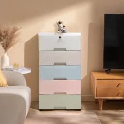 5-Drawer Plastic Storage Cabinet, Dust Proof Lockable Mobile Organizer with Removable Wheels for Garage Workshop Bathroom Closet