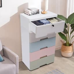 5-Drawer Plastic Storage Cabinet, Dust Proof Lockable Mobile Organizer with Removable Wheels for Garage Workshop Bathroom Closet
