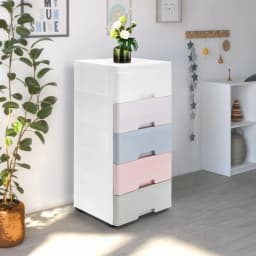5-Drawer Plastic Storage Cabinet, Dust Proof Lockable Mobile Organizer with Removable Wheels for Garage Workshop Bathroom Closet